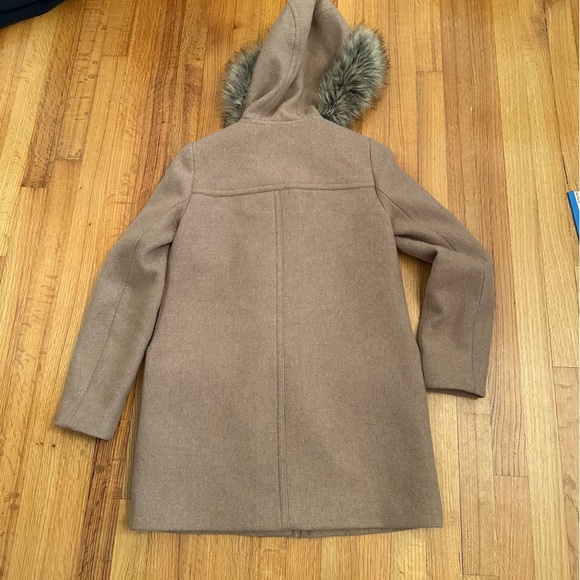 J. Crew Mercantile Sz 00 Tan Wool Blend Vail Coat Fur Trim Hood Preppy Heritage - Picture 7 of 12